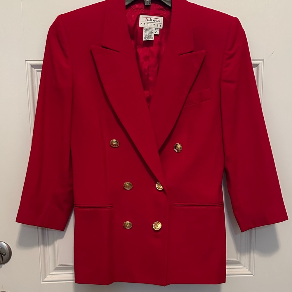 Talbots Bold Red Double-Breasted Blazer Petites S… - image 1